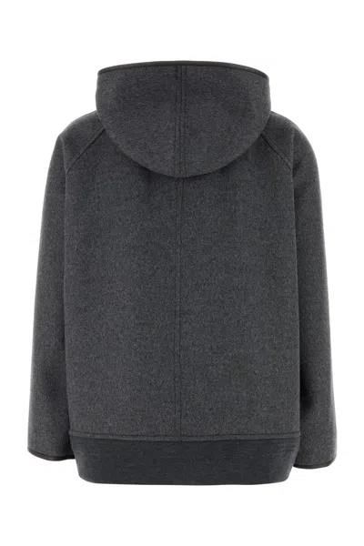 Bottega Veneta Double Wool Blouson Jacket With Leather Trims In Gray
