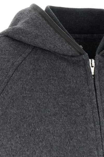 Bottega Veneta Double Wool Blouson Jacket With Leather Trims In Gray