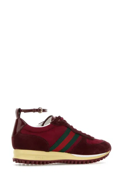 Gucci Vibrant Red Leather Sneakers In Multi