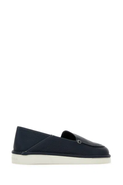 Prada Mocassini In Pelle Blu Uomo