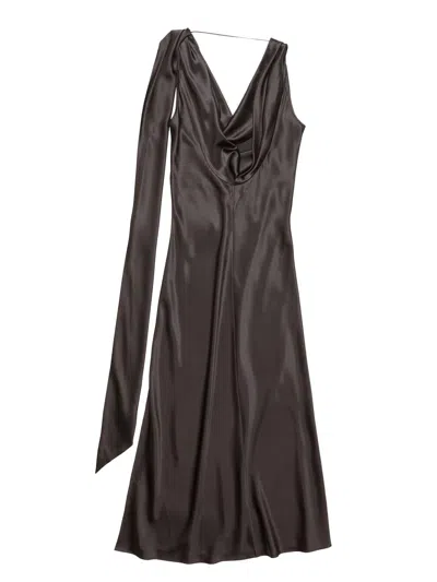 Acne Studios Satin Dress Woman Graphite In Brown