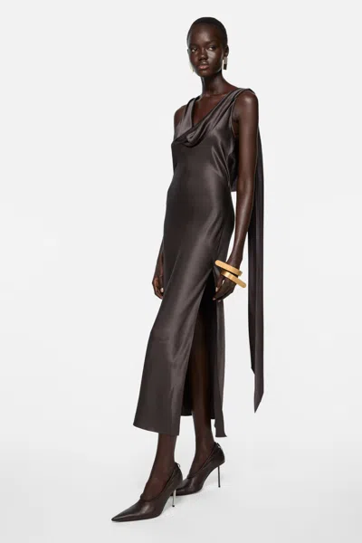 Acne Studios Satin Dress Woman Graphite In Brown