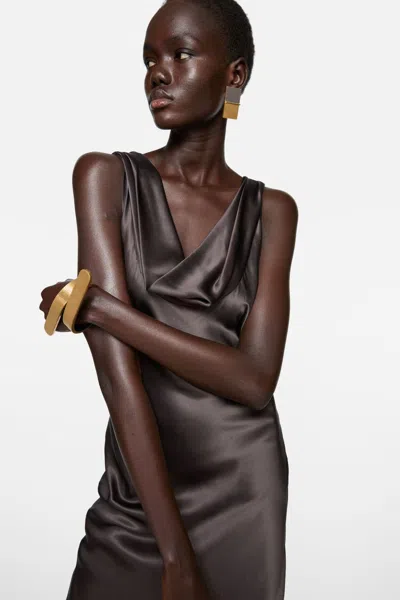 Acne Studios Satin Dress Woman Graphite In Brown