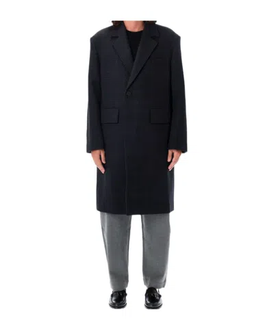 Studio Nicholson Brooke Checked Single-breasted Coat In Blue
