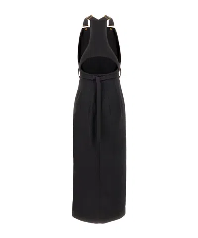 Patou Wool Dungaree Dress With Belt And Slit In Black