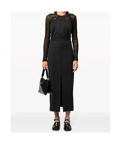 Patou Wool Dungaree Dress With Belt And Slit In Black