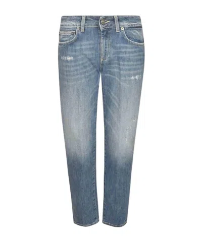 Dondup Distressed Logo-patch Jeans In Blue