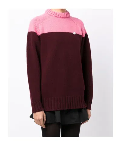Patou Two-tone Wool Knitted Jumper In Burgundy