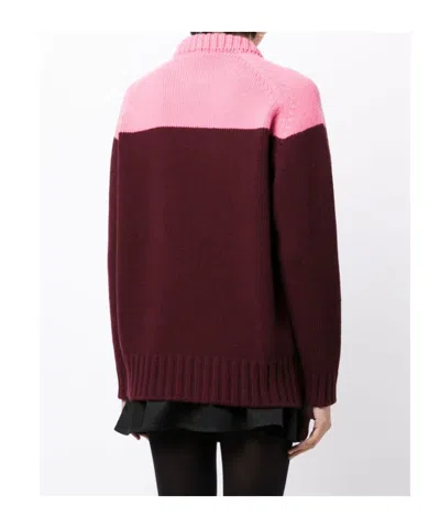 Patou Two-tone Wool Knitted Jumper In Burgundy