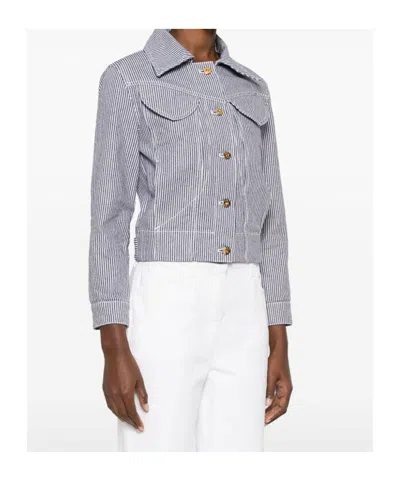 Patou Striped Cropped Denim Jacket