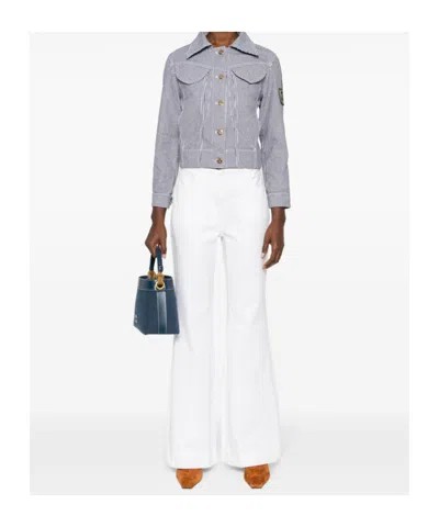 Patou Striped Cropped Denim Jacket