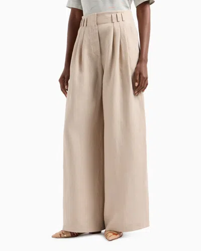 Giorgio Armani Wide-legged Linen Trousers In White