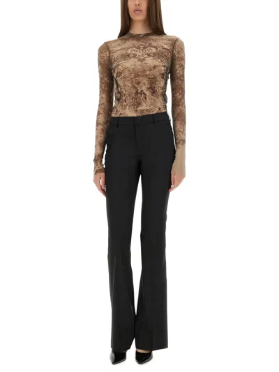 Jean Paul Gaultier Sheer Medallion Print Slim Fit Top In Brown