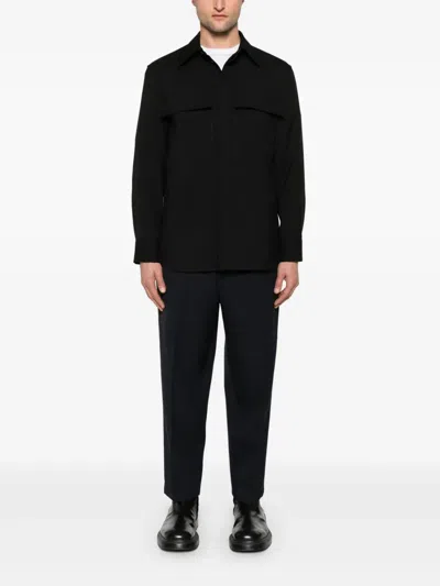 Jil Sander Black Wool Shirt With Pockets Men In Black
