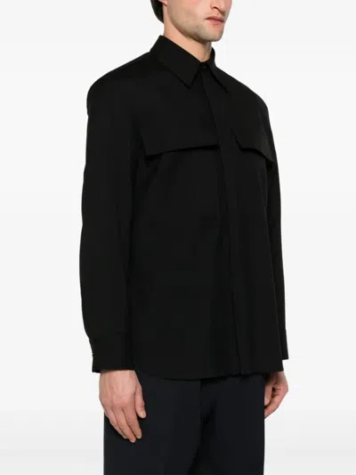 Jil Sander Black Wool Shirt With Pockets Men In Black
