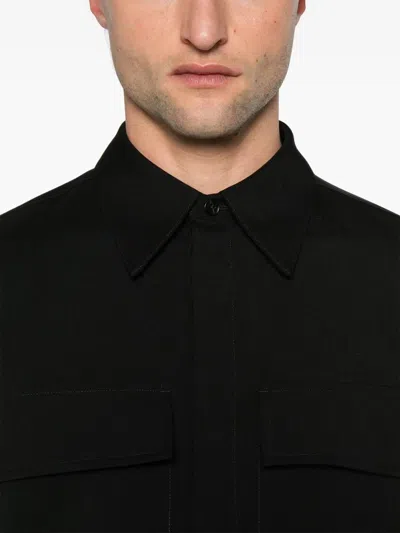 Jil Sander Black Wool Shirt With Pockets Men In Black