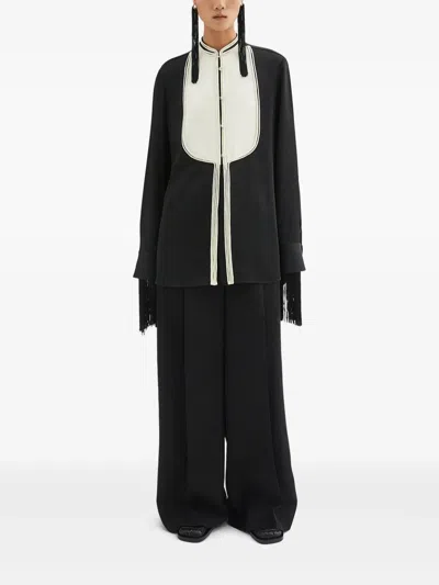 Jil Sander Camisa Larga Pechera Contraste Negro In Black