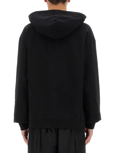 Jil Sander Relaxed Fit Black Cotton Hoodie With Logo Print In Black