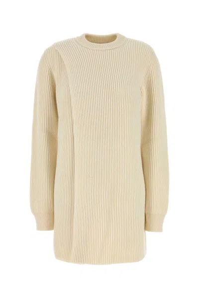 Jil Sander Wool Sweater Dress Crew Neck In Neutral