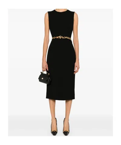Dolce & Gabbana Sleeveless Sheath Midi Dress Clothing In Black