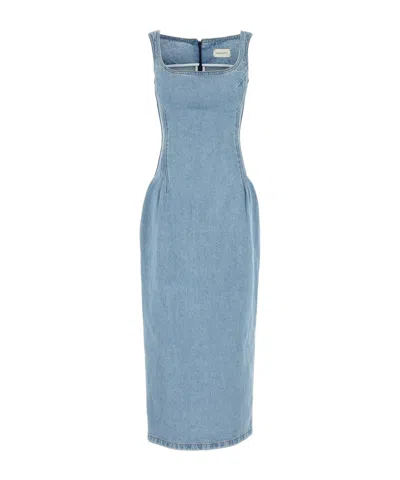 Magda Butrym Sleeveless Square Neckline Denim Dress With Back Slit In Blue