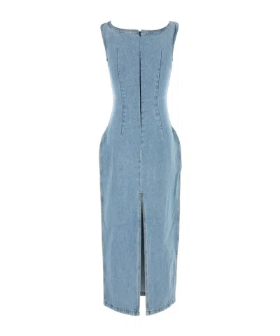 Magda Butrym Sleeveless Square Neckline Denim Dress With Back Slit In Blue