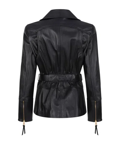 Elisabetta Franchi Long Sleeve Leather Jacket In Black