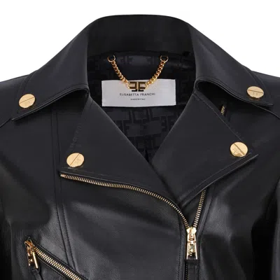 Elisabetta Franchi Long Sleeve Leather Jacket In Black