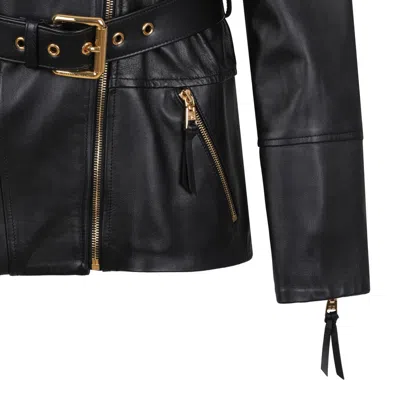 Elisabetta Franchi Long Sleeve Leather Jacket In Black