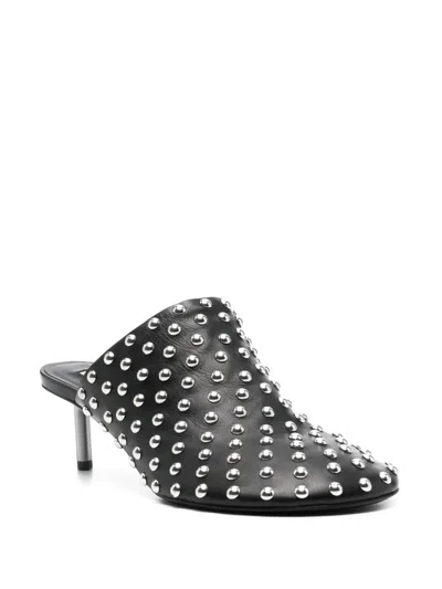 Jil Sander Black Mules With Low Heel And All-over Stud Embellishments In Leather Woman