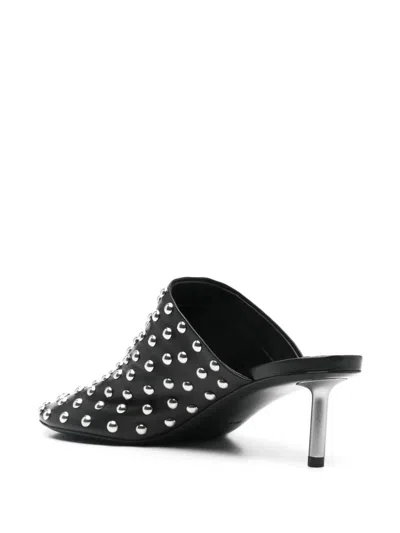 Jil Sander Black Mules With Low Heel And All-over Stud Embellishments In Leather Woman