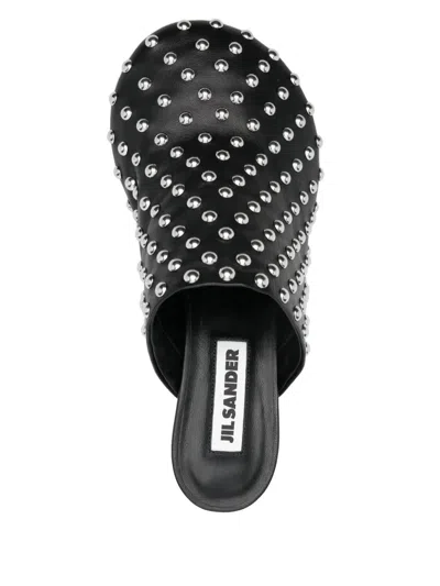 Jil Sander Black Mules With Low Heel And All-over Stud Embellishments In Leather Woman