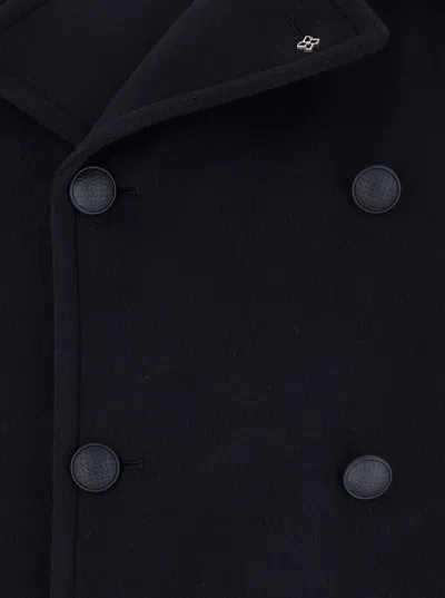 Tagliatore Blue Double-breasted Coat With Wide Notched Revers In Blue
