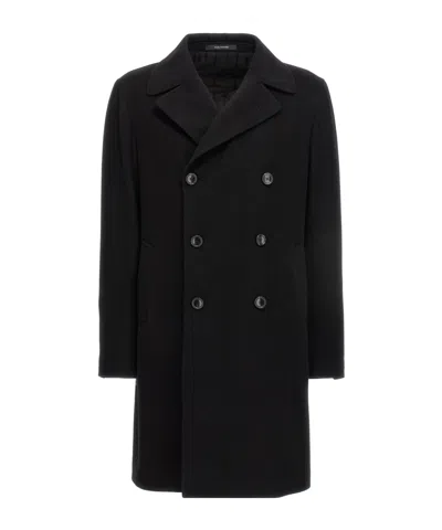 Tagliatore Black Double Breasted Buttoned Coat In Black