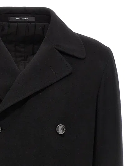 Tagliatore Black Double Breasted Buttoned Coat In Black