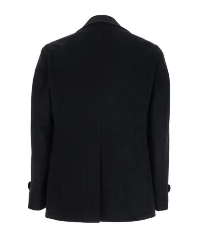 Tagliatore Blue Double-breasted Coat With Wide Notched Revers In Blue