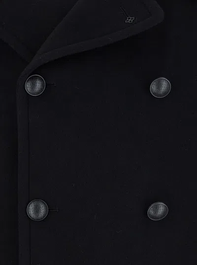Tagliatore Blue Double-breasted Coat With Wide Notched Revers In Blue