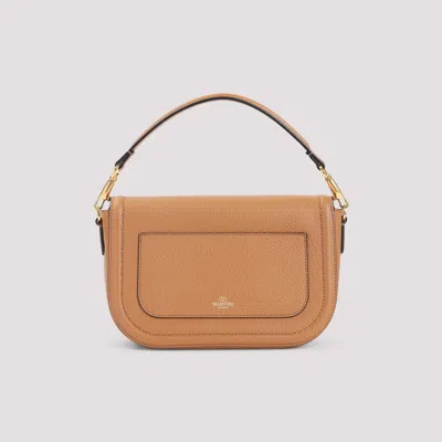 Valentino Garavani Almond Beige Calf Leather Alltime Shoulder Bag In Brown
