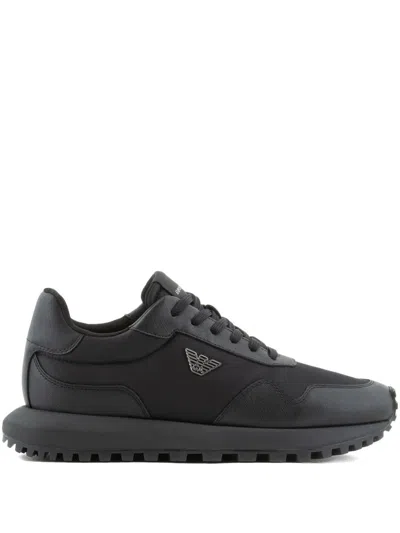 Emporio Armani Asv Recycled Nylon Sneakers With Regenerated Saffiano Details In Black