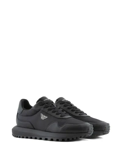 Emporio Armani Asv Recycled Nylon Sneakers With Regenerated Saffiano Details In Black