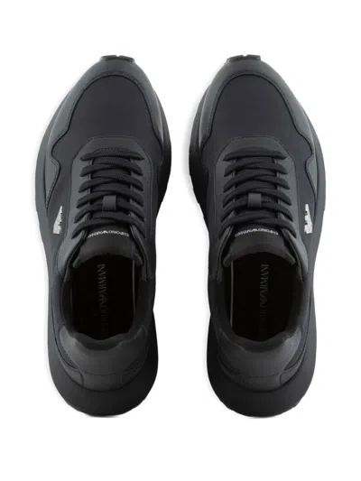 Emporio Armani Asv Recycled Nylon Sneakers With Regenerated Saffiano Details In Black