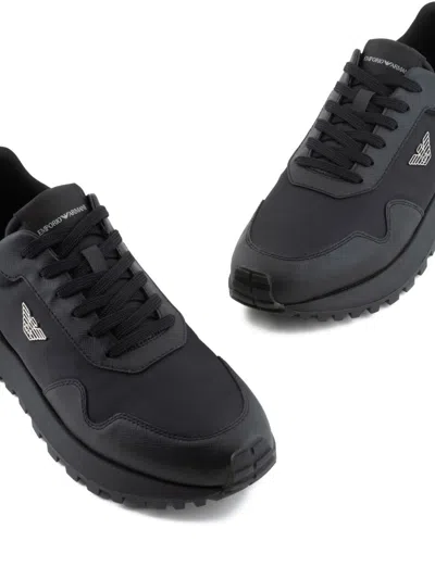 Emporio Armani Asv Recycled Nylon Sneakers With Regenerated Saffiano Details In Black