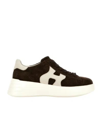 Hogan Suede Upper Sneakers With Rubber Sole In Brown