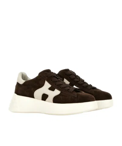 Hogan Suede Upper Sneakers With Rubber Sole In Brown
