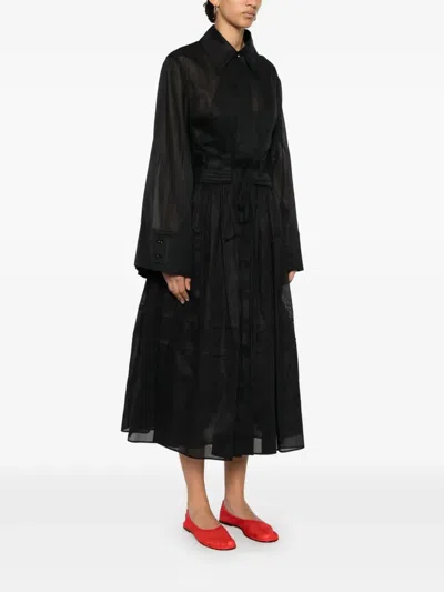 Jil Sander Vestido Cinturon Falda Plisada Negro