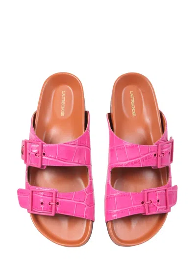 L'autre Chose Crocodile-embossed Double Strap Sandals