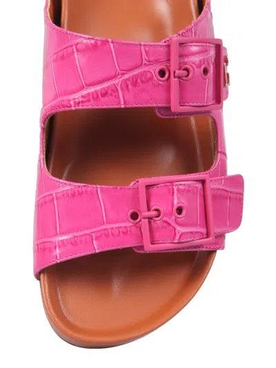 L'autre Chose Crocodile-embossed Double Strap Sandals