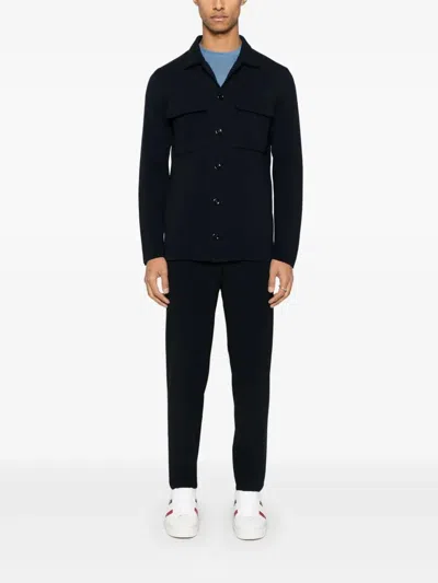 Lardini Blue Cardigan With Pockets And Bottons In Black