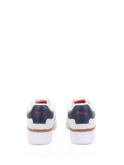 Ralph Lauren Lauren  White Leather Sneaker With Navy Logo In White