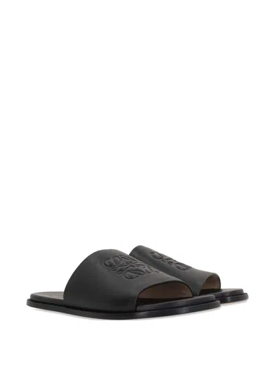 Loewe Black Anagram Flex Slides In Leather In Black